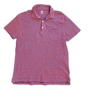 J Crew Mens Striped Polo Shirt Large Navy Red Cotton Preppy y2k